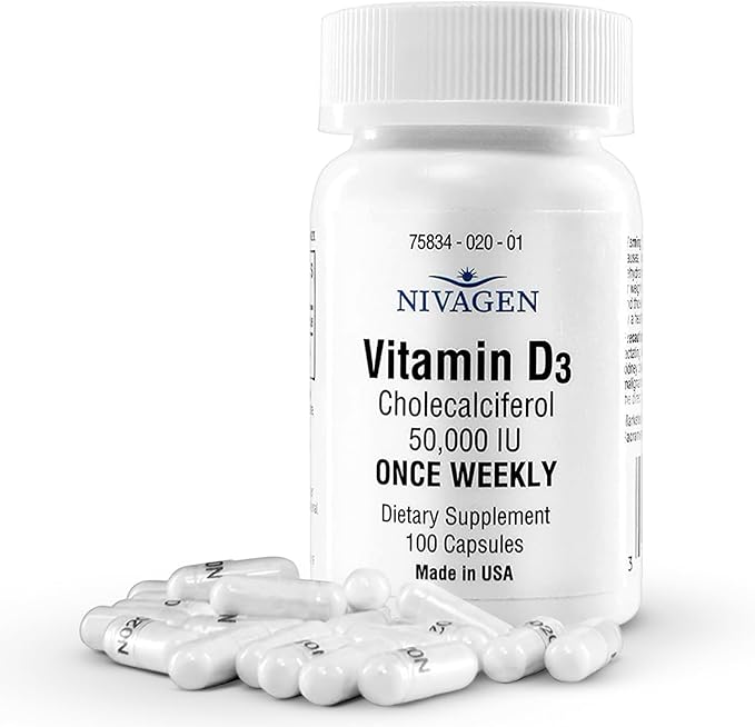 Vitamin D3 50,000 IU (1250 mcg) | Once Weekly Dose | 100 Capsules (100 Weeks, Approx. 2 Years Supply) | Easy to Swallow | Bone, Muscle & Immune Support | Non-GMO, Gluten Free | Made in USA