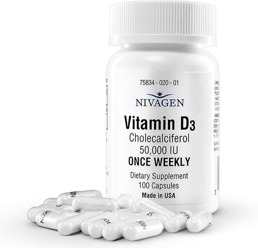 Vitamin D3 50,000 IU (1250 mcg) | Once Weekly Dose | 100 Capsules (100 Weeks, Approx. 2 Years Supply) | Easy to Swallow | Bone, Muscle & Immune Support | Non-GMO, Gluten Free | Made in USA
