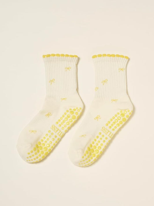 Shapes Studio Crew Half Calf Grip Socks, Cutest Fruits Pilates Socks, Ruffle socks, Non-Slip, Barre Yoga Fitness