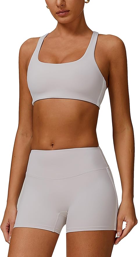 Workout Sets for Women 2 Piece Contrast Panel Sports Bra Tummy Control Butt lifting Shorts Jogger Outfits ﻿