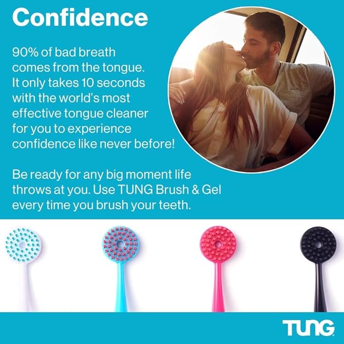 Tung Tongue Cleaning Kit, Tung Brush and Gel, Bad Breath Odor Eliminator, Halitosis Defense, USA Made (Set of 1)