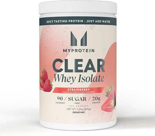 Myprotein Clear Whey Isolate Protein Powder, 1.9 Lb, Strawberry, 20g Protein per Serving, Naturally Flavored Drink Mix, Daily Protein Intake for Superior Performance