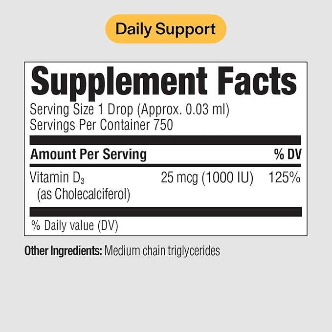 PureFormulas Liquid Vitamin D 25 mcg (1,000 IU) - Vitamin D3 Drops Essential Daily Support for Health and Wellness for Adults and Kids - Non GMO Vegetarian - 0.75 fl oz