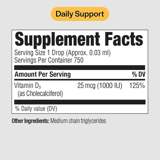 PureFormulas Liquid Vitamin D 25 mcg (1,000 IU) - Vitamin D3 Drops Essential Daily Support for Health and Wellness for Adults and Kids - Non GMO Vegetarian - 0.75 fl oz
