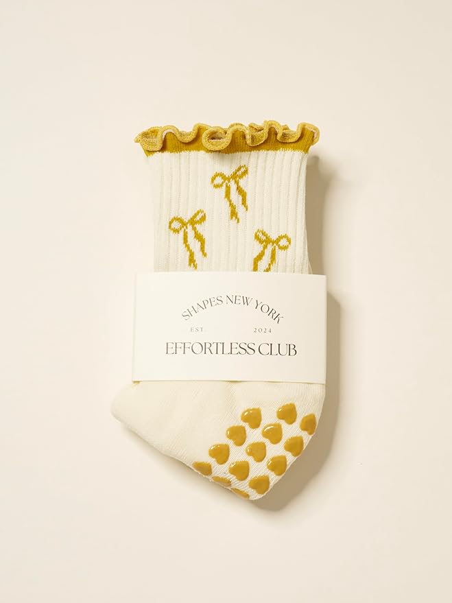 Shapes Studio Crew Half Calf Grip Socks, Cutest Fruits Pilates Socks, Ruffle socks, Non-Slip, Barre Yoga Fitness