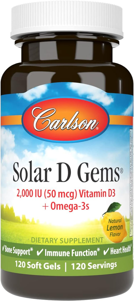 Carlson Labs Solar D Gems Natural Vitamin D3, 2000 IU, 120 Softgels