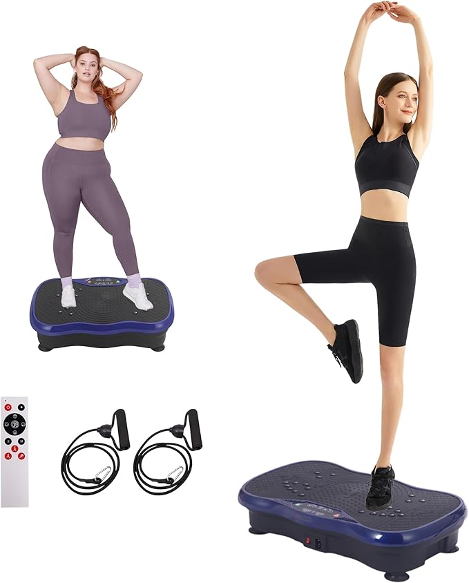 Whole Body Vibration Plate Exercise Machine – Power Vibrating Plate for Lymphatic Drainage Weight Loss, Shake Plate Exercise Platform with Touch Screen & Resistance Bands, Equipment for Women Men
