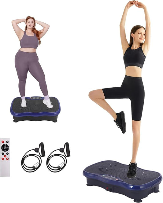 Whole Body Vibration Plate Exercise Machine – Power Vibrating Plate for Lymphatic Drainage Weight Loss, Shake Plate Exercise Platform with Touch Screen & Resistance Bands, Equipment for Women Men