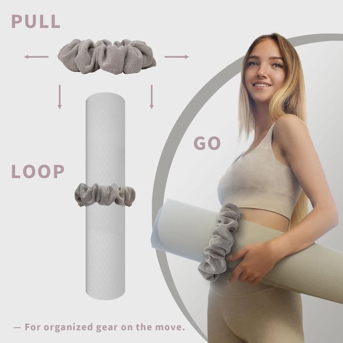 Yoga Mat Scrunchie – Stylish Yoga Mat Strap – Stretch-Fit for All Standard Mats – Lightweight, Travel-Friendly(Mat Excl.)