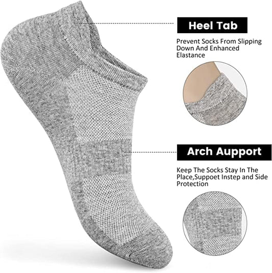 brookhaus Women Low Cut No Show Running Socks 6 Pairs - Cushioned Arch Support, Moisture Wicking Athletic Ankle Socks