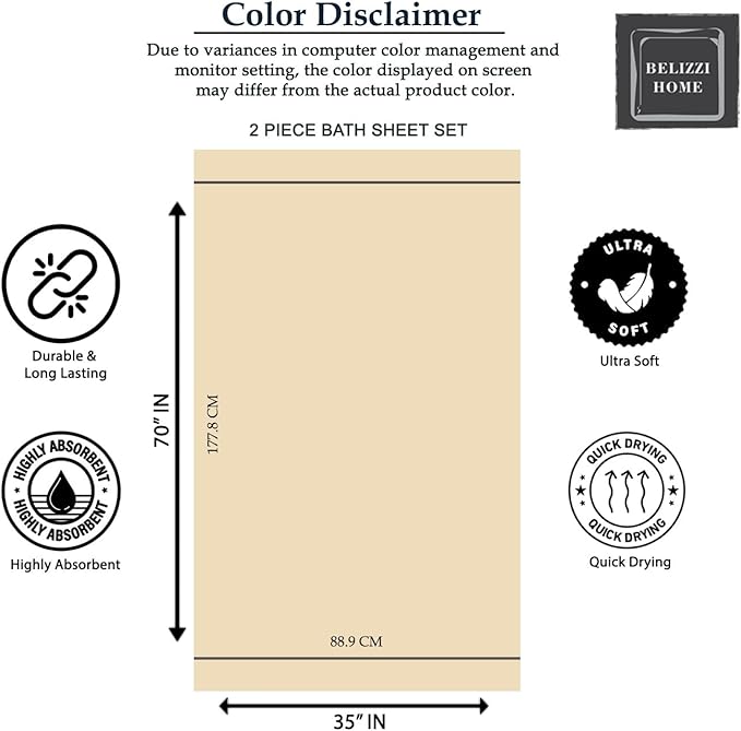 Belizzi Home Cotton 2 Pack Oversized Bath Sheet 35x70, Large Bath Sheet, Ultra Soft, Absorbent, Compact, Eco-Friendly, Recyclable, Quick Drying and Lightweight Towel - Chocolate Brown