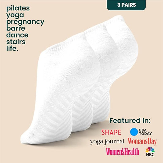 Gripjoy Grip Socks 3-Pack, Non Slip Socks for Yoga, Pilates, Barre, Dance, Enhanced Stability, Machine Washable, Comfortable Cotton Blend, Supports Charitable Causes