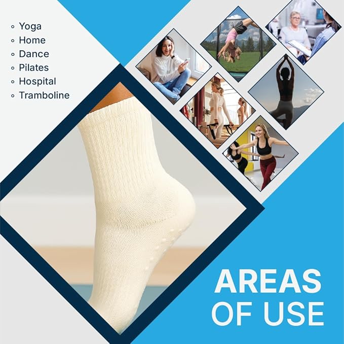 BELINO Pilates Socks for Women with Non Slip Grippers – Crew Socks for Yoga, Barre, Gym, Workout, Hospital 4 Pairs