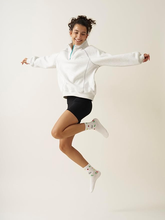 Shapes Studio Crew Half Calf Grip Socks, Cutest Fruits Pilates Socks, Ruffle socks, Non-Slip, Barre Yoga Fitness