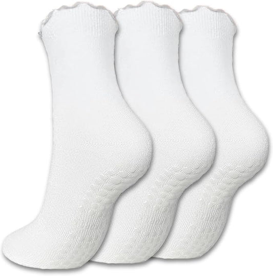 3/6 Pairs Cute Pilates Socks with Grips,Yoga Socks Barre Sock Non Slip Embroidery for Barre Ballet Workout