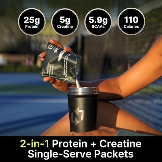 Nutrition On The Go Whey Protein Isolate Packets with Creatine – 25g Protein + 5g Creatine – Single-Serve Travel Protein Powder – Vanilla (60-Pack)