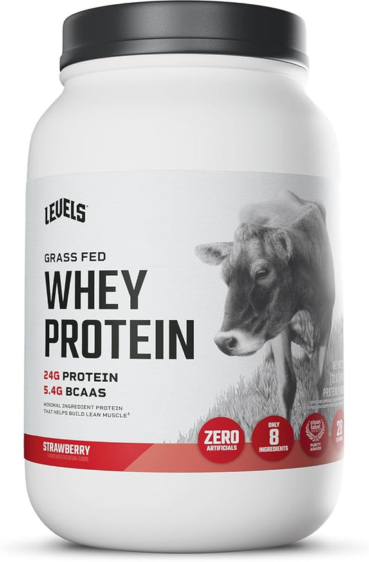 Levels Grass Fed Whey Protein Powder, No Artificials, 24G of Protein, Strawberry, 2LB