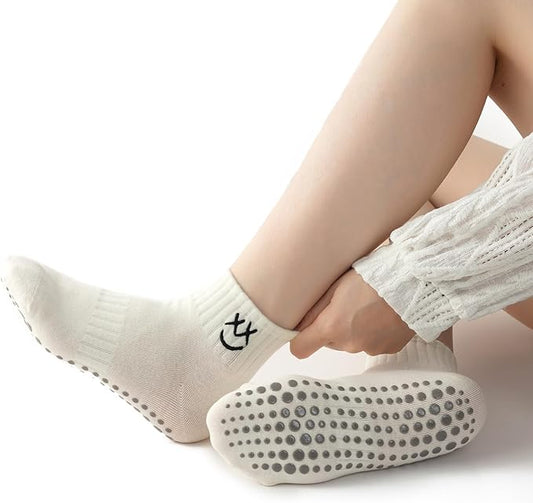 3/6 Pairs Cute Pilates Socks with Grips,Yoga Socks Barre Sock Non Slip Embroidery for Barre Ballet Workout