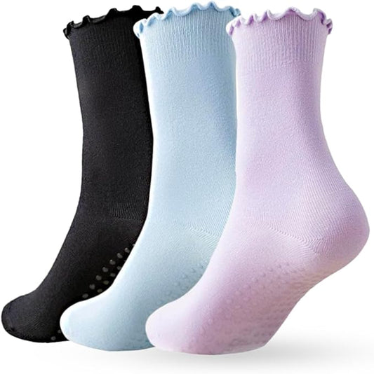 3/6 Pairs Cute Pilates Socks with Grips,Yoga Socks Barre Sock Non Slip Embroidery for Barre Ballet Workout