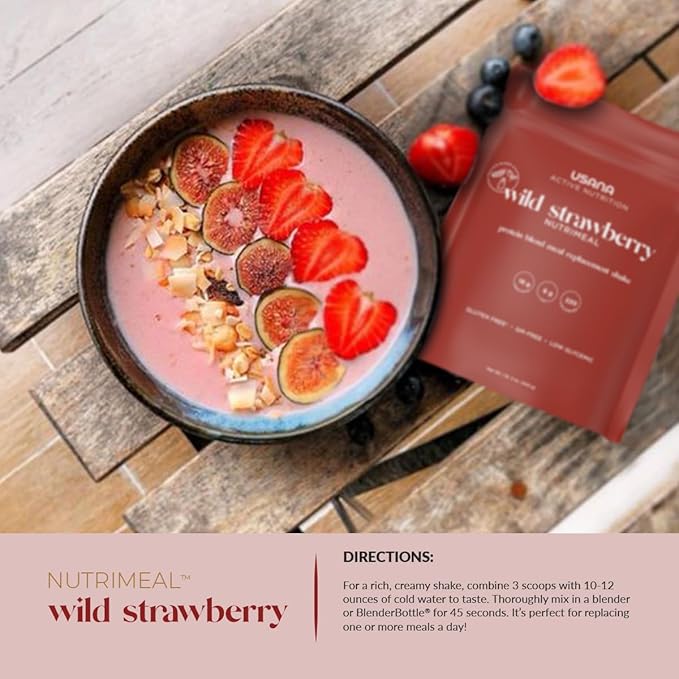 USANA Nutrimeal Meal Replacement Shake - Wild Strawberry - NON-GMO - Gluten Free - Low Glycemic - 540 Grams - 9 Servings