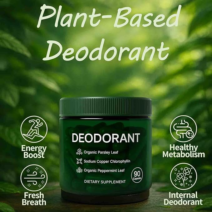 Body Deodorizing Supplement - Mint, Parsley & Chlorophyll Capsules for Body Odor, Bad Breath, Internal Deodorant Chlorophyll Pills for Women & Men, 90 Capsules (1)