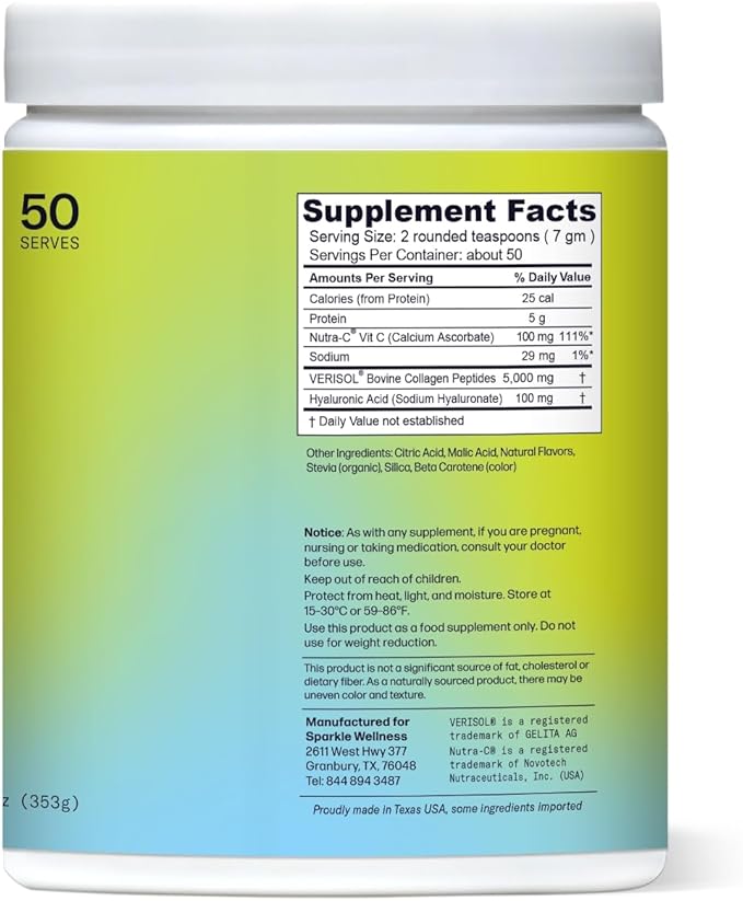 Sparkle Wellness VERISOL Bioactive Hydrolyzed Collagen Peptides | Collagen Powder Supplement with Vitamin C & Hyaluronic Acid for Hair, Skin, and Nail Health | Skin Boost Plus (Tropical) [50-Serves]