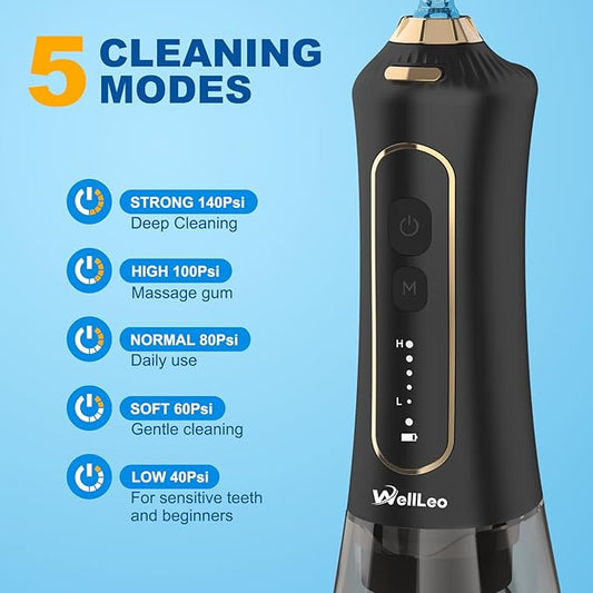 Water Flosser for Teeth, 300ML Cordless Oral Irrigator Rechargeable Dental Flosser Picks with 5 Modes 5 Jet Tips,IPX7 Waterproof Teeth Cleaner for Braces Gum Care, Home Travel Use