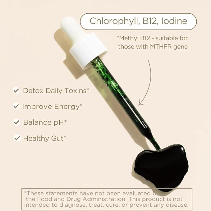 Detox Liquid Drops with Chlorophyll & Vitamin B12 – Natural Body Cleanse, Alkalizing Energy Booster – Peppermint Lemon Flavor, 30-Day Supply