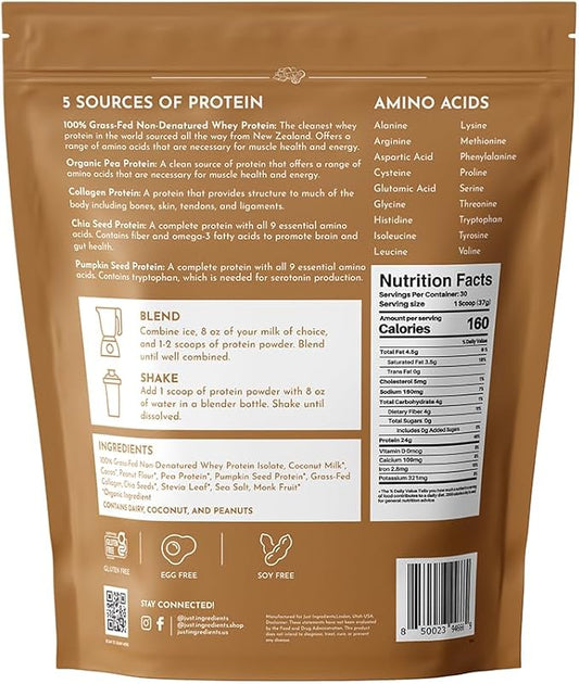 Roasted Peanut Butter Chocolate Protein Powder – 30-Serving Blend with 100% Grass-Fed Whey & Organic Plant Proteins – Rich Cocoa & Roasted Peanut Flavor – Supports Muscle Recovery & Energy*