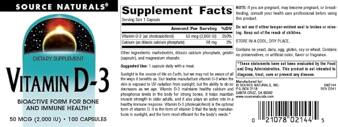 Source Naturals Vitamin D-3 2000 iu Supports Bone & Immune Health* - 100 Capsules