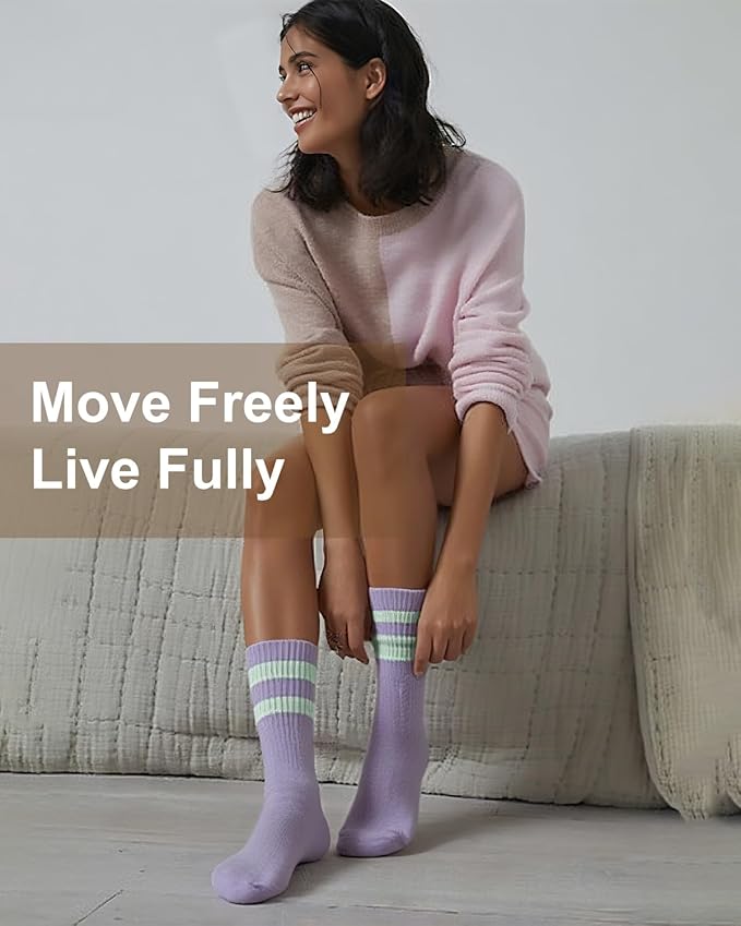 3/4 Pairs Cushioned Pilates Socks for Women, Non Slip Elegant Grip Socks with Silicone,Ideal for Yoga,Hospital & Home
