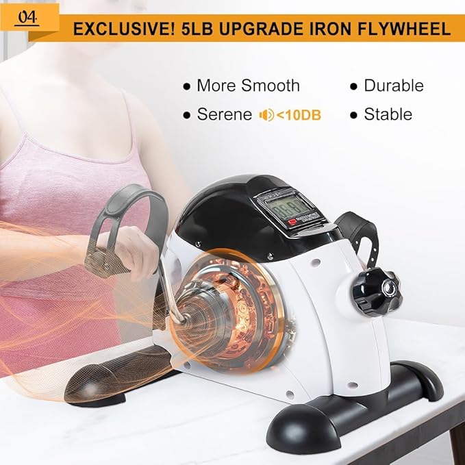Under Desk Bike Pedal Exerciser, Portable Mini Exercise Bike with LCD Display for Home/Office, Desk Cycle for Leg/Arm with Handle, Leg Exerciser While Sitting for Seniors
