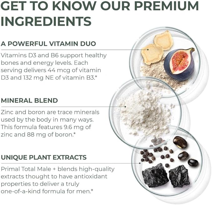 Primal Harvest Total Male+ Multivitamin for Men with Essential Vitamins, Minerals and Herbal Support for Energy, Vitality, Immune Health and Performance