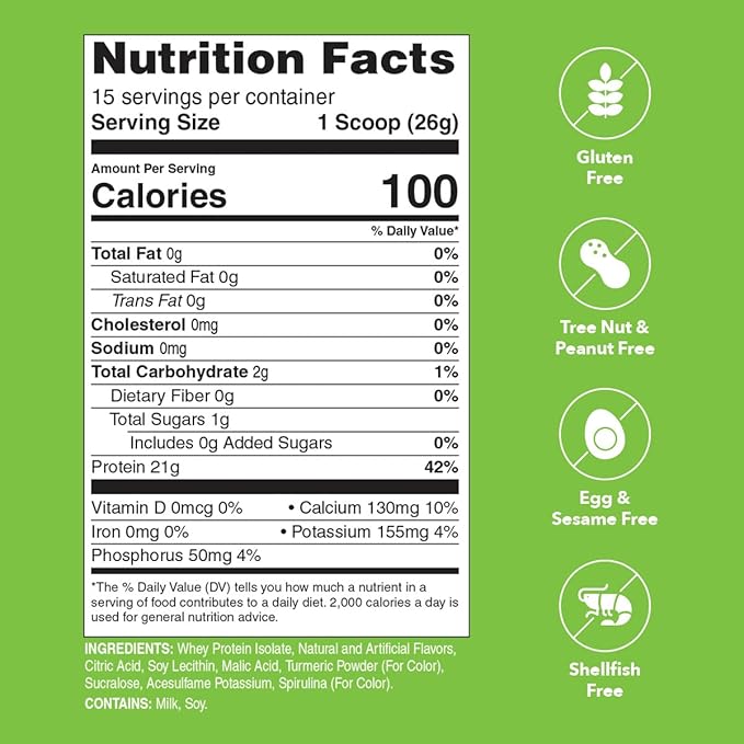 Unjury Whey Protein Powder | Lemon Lime | 21g 100% Whey Isolate Protein Powder | Low Carb and Lactose Free | Gluten Free | Certified Kosher | 15 Servings