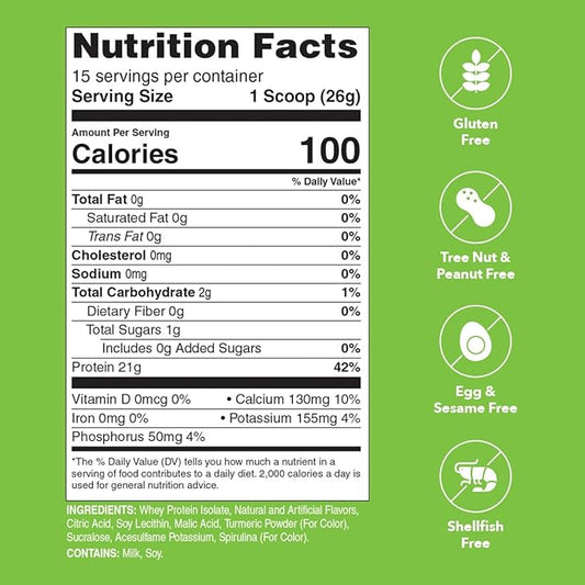 Unjury Whey Protein Powder | Lemon Lime | 21g 100% Whey Isolate Protein Powder | Low Carb and Lactose Free | Gluten Free | Certified Kosher | 15 Servings