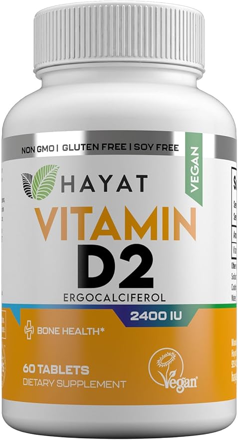 Vitamins Vegan Vitamin D2 2400 IU (60 MCG), Dietary Supplement for Bone, Teeth, Muscle and Immune Health Support, 2 Month Supply, All Natural, Certified Halal, 60 Tablets, Made in The USA