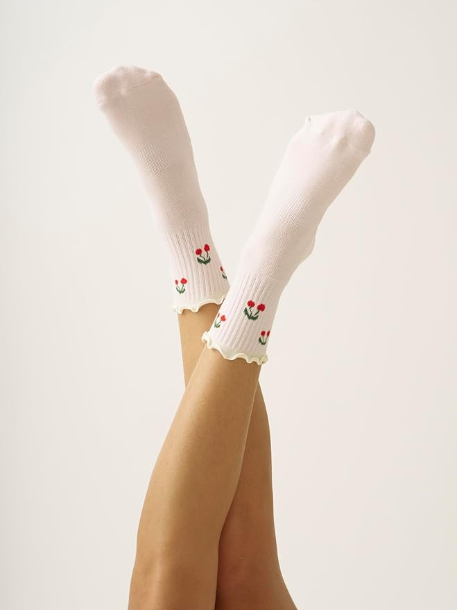 Shapes Studio Crew Half Calf Grip Socks, Cutest Fruits Pilates Socks, Ruffle socks, Non-Slip, Barre Yoga Fitness