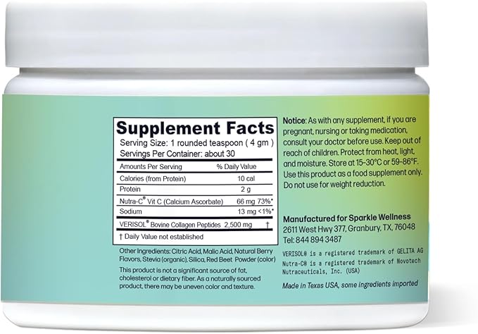 Sparkle Wellness VERISOL Bioactive Hydrolyzed Collagen Peptides | Collagen Powder Supplement with Vitamin C for Skin, Hair & Nail Health | Skin Boost (Mixed Berry) [30-Serves]
