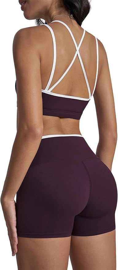 Workout Sets for Women 2 Piece Contrast Panel Sports Bra Tummy Control Butt lifting Shorts Jogger Outfits ﻿