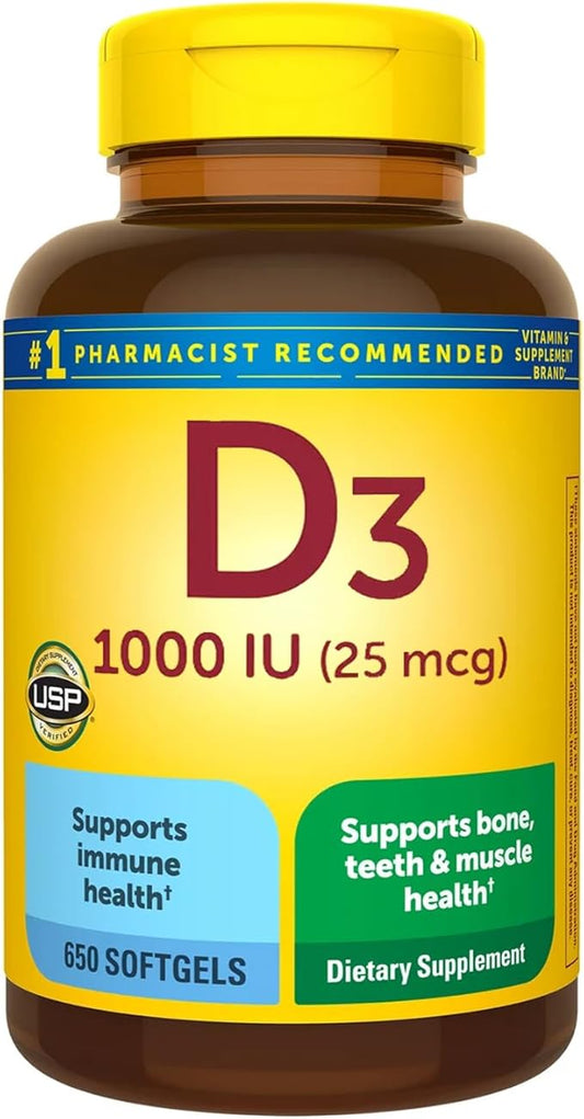 Vitamin D3 25mcg (1000 IU) | 650 Softgels – 22 Month Supply | Supports Bone, Teeth, Muscle & Immune System | Gluten Free | Easy to Swallow Supplement | Made for a Healthy Connection with Nature