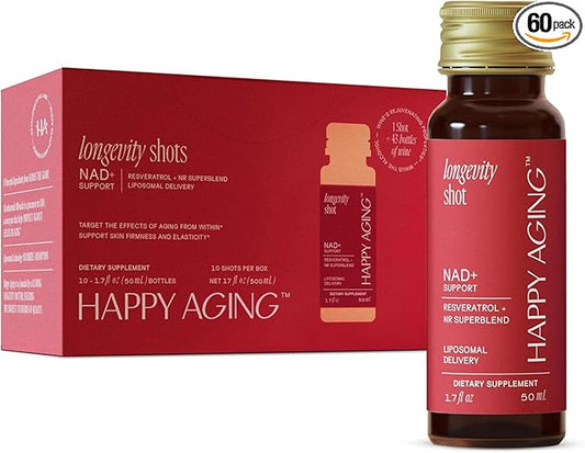 Liquid NAD+ Longevity Shots | Liposomal Nicotinamide Riboside and Resveratrol with Ceramides & Antioxidants | Twice-a-Week | Firm Skin & Brain Health| NMN Alternative | 30-Week Supply