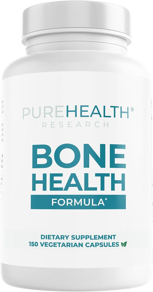 PUREHEALTH RESEARCH Bone Health Formula Calcium & Magnesium Supplement - with Iron, Zinc, Copper, Vitamin D, C, K2 & More - Bone & Joints Vitamins for Women & Men, 150 Capsules