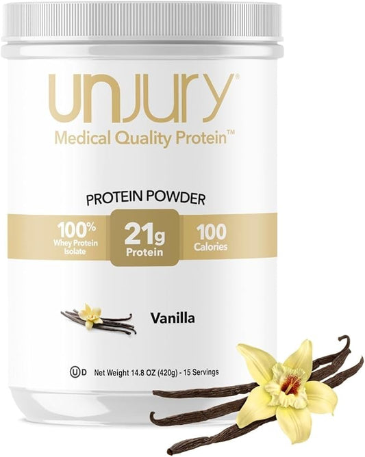 Unjury Whey Protein Powder | Vanilla | 21g 100% Whey Isolate Protein Powder | Low Carb and Lactose Free | Gluten Free | Certified Kosher | 15 Servings