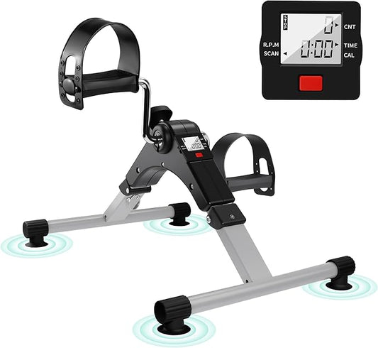 Under Desk Bike Pedal Exerciser Folding Arm Bike with LCD Display Adjustable Resistance Foldable Mini Exercise Bike Machine for Office Home with Suction Cups Anti-Slip
