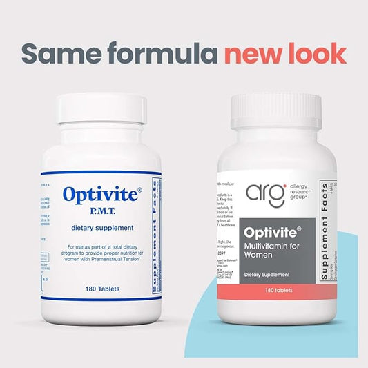 Optimox Optivite PMT Supplement - PMS Support Supplement for Women, Hormonal Balance, Womens Multivitamins, PMS Relief with Magnesium, Vitamin C and D3, Iron Tablets - 180 Count (Pack of 3)
