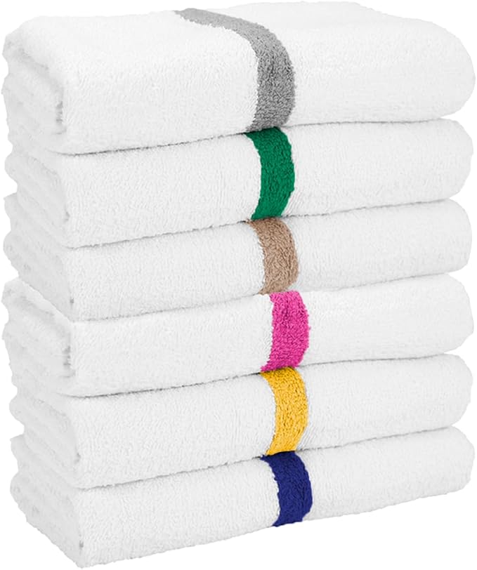 Arkwright White Bath Gym Towel - Pack of 6 - Bulk 100% Cotton Soft Quick Dry Sweat Absorbent Hotel Quality Towels for Workout, Bathroom, Spa, Pool, 22 x 44 in, Pink