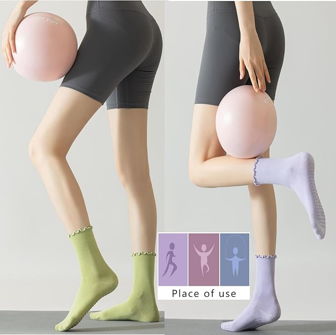 4 Pairs Ruffle Yoga Socks for Women,Cute Frilly Non-Slip Grips Socks for Pilates,Fitness,Hospital,Pregnant
