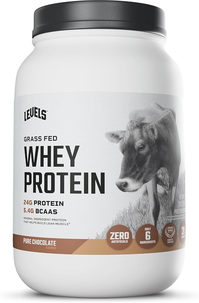 Levels Grass Fed Whey Protein Powder, No Artificials, 24G of Protein, Pure Chocolate, 2LB