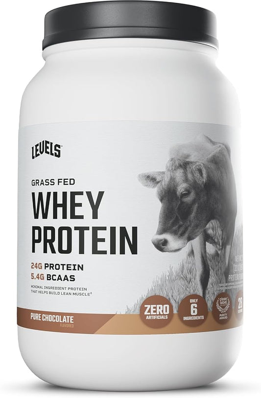 Levels Grass Fed Whey Protein Powder, No Artificials, 24G of Protein, Pure Chocolate, 2LB