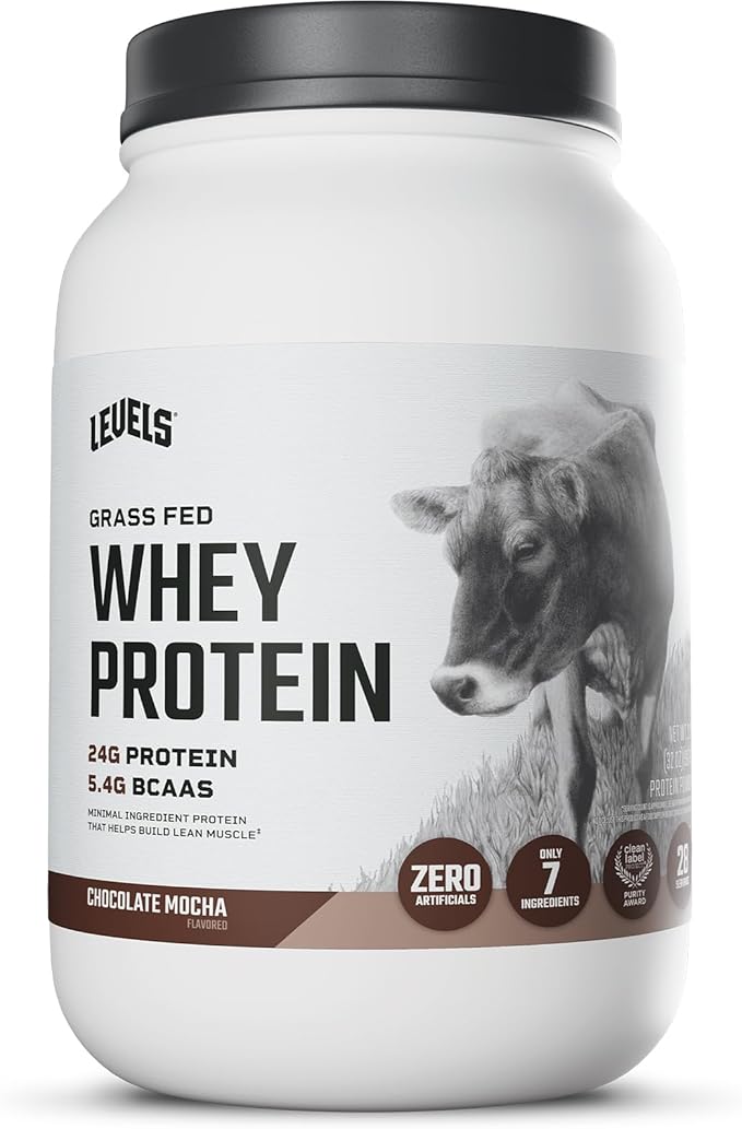 Levels Grass Fed Whey Protein Powder, No Artificials, 24G of Protein, Chocolate Mocha, 2LB